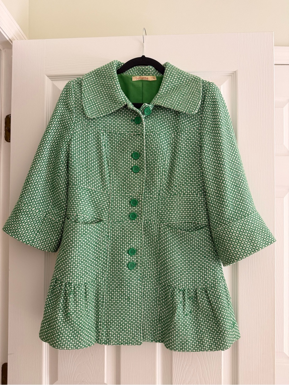 Tullette Green Textured Peplum Coat